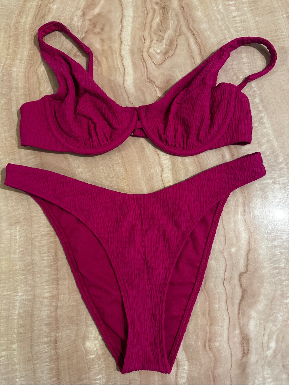 Abercrombie and Fitch Textured Fuchsia Two-Piece Bikini Set